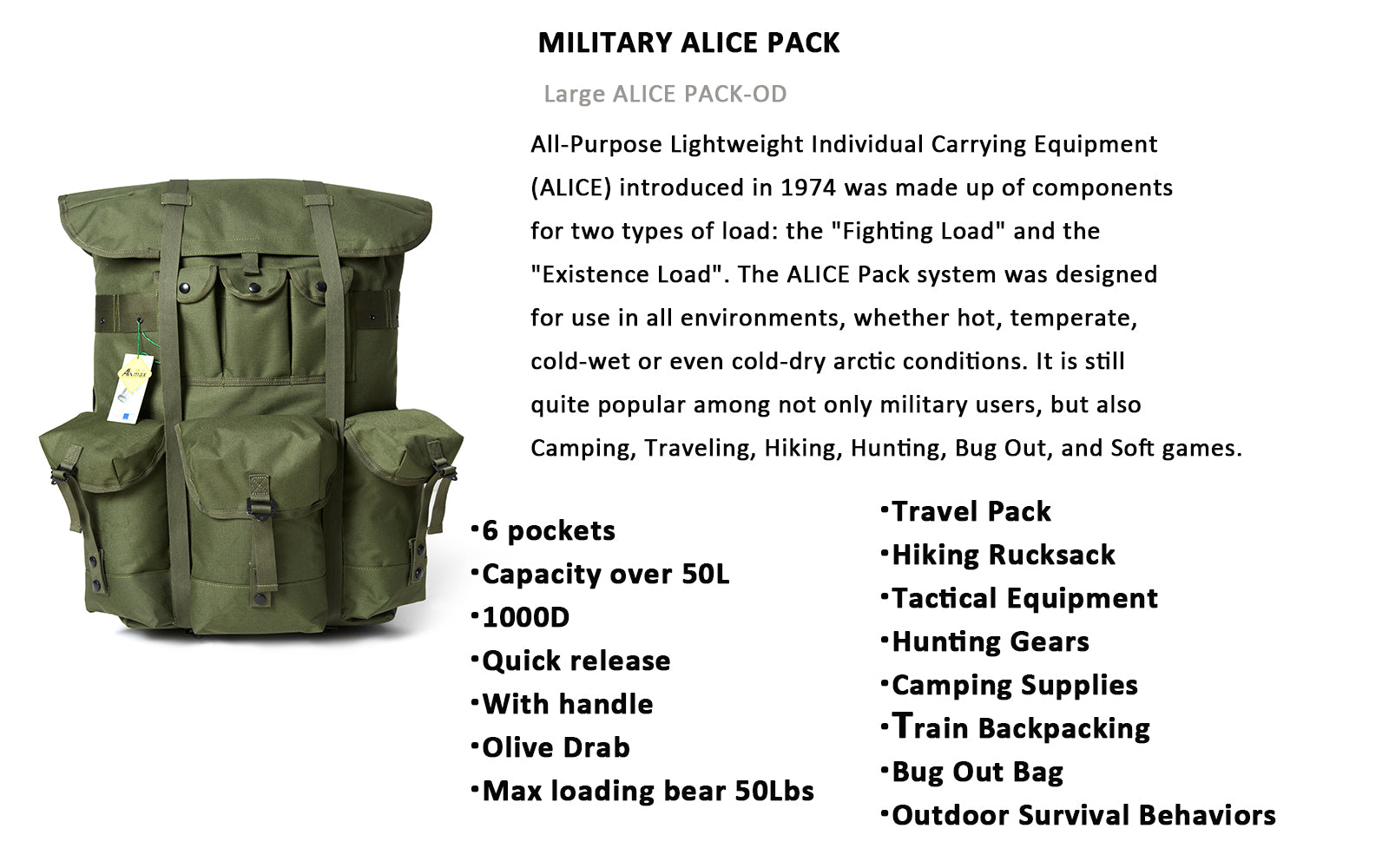 Akmax Rucksack Alice Large Pack Backpack and Butt Pack AKmax